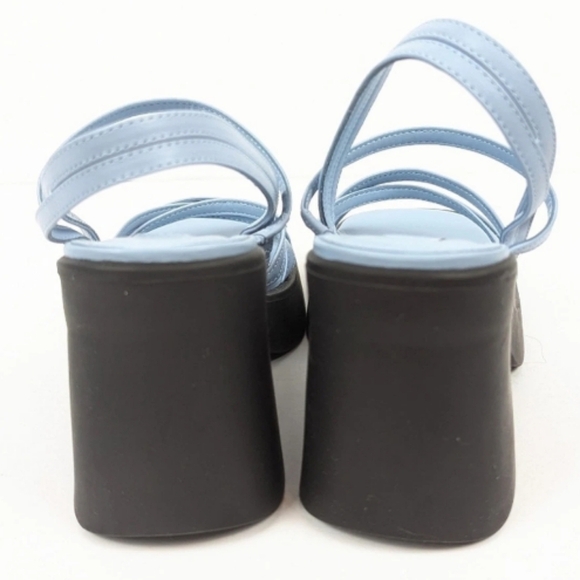 Retro Baby Blue 10 Y2K Platform Chunky Hipster Leather Slip On Sandals New - Picture 2 of 6